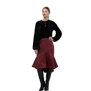 Rachel Parcell Metallic Floral Jacquard Fit & Flare Skirt Deep Red RPB205-01 10